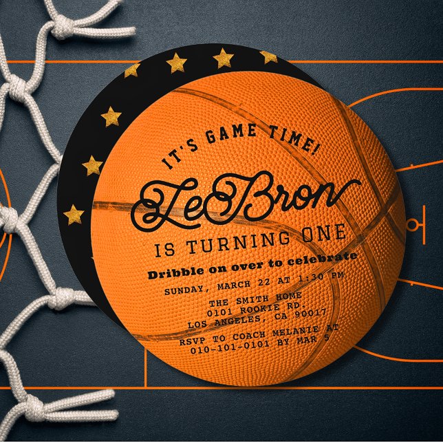 Basketball Shape Boy's 1st Birthday Circle Invitation (Creator Uploaded)