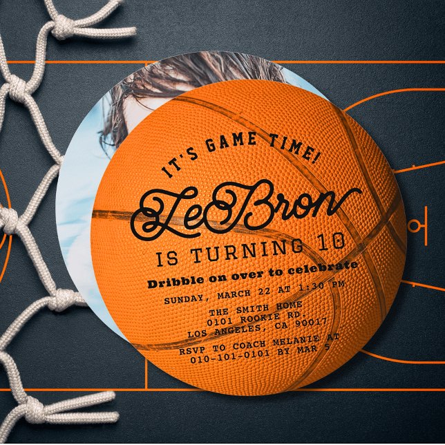 Basketball Shape Photo Boy Birthday Circle Invitation (Creator Uploaded)