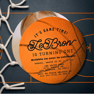 Basketball Shape Photo Boy's 1st Birthday Circle Invitation