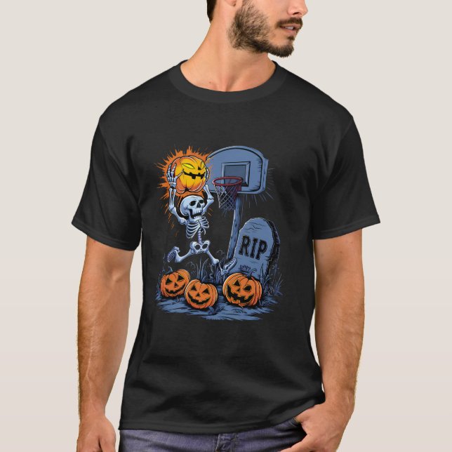 Basketball Skeleton Halloween Spooky Boys Basketba T-Shirt (Front)