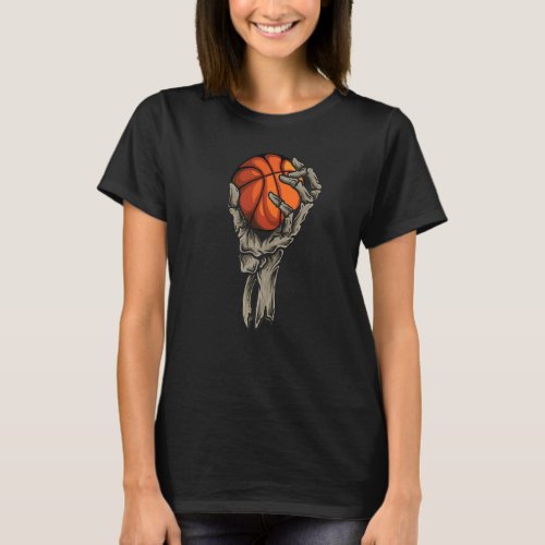 Basketball Skull And Skeleton Hand Graphic Kids Bo T_Shirt
