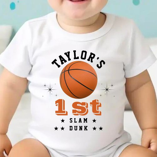 Basketball Slam Dunk 1st Birthday Party Baby Bodysuit