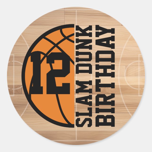 Basketball Slam Dunk Birthday Party Classic Round Sticker (Front)