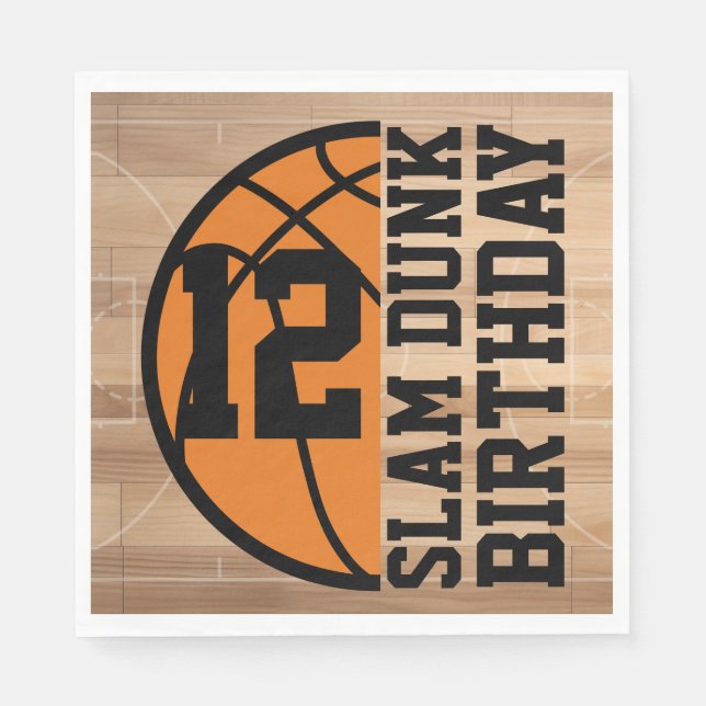 Basketball Slam Dunk Birthday Party Napkins (Front)