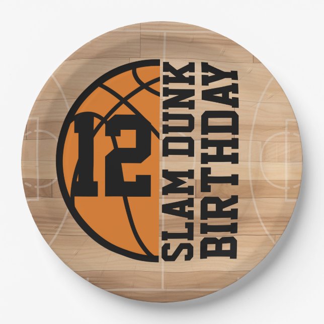 Basketball Slam Dunk Birthday Party Paper Plates (Front)