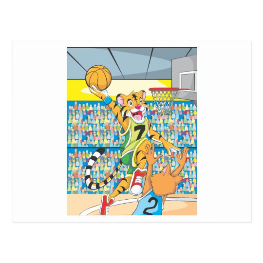 Basketball Slam Dunk by Tiger, Guarded by a Fox Postcard