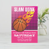 Basketball Slam Dunk Pink Kids Sports Birthday Invitation (Standing Front)