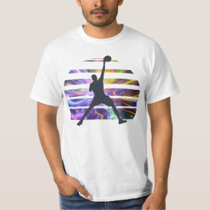 Basketball Slam Dunk Silhouette Sunset Glitch Ar T-Shirt