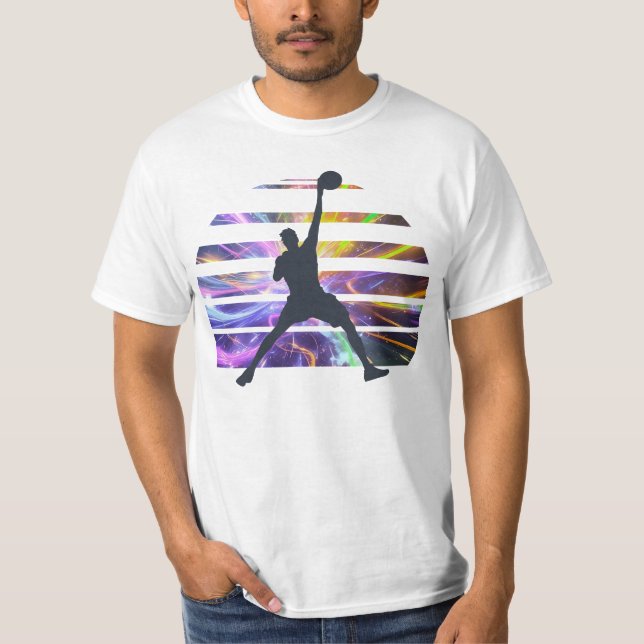Basketball Slam Dunk Silhouette | Sunset Glitch Ar T-Shirt (Front)