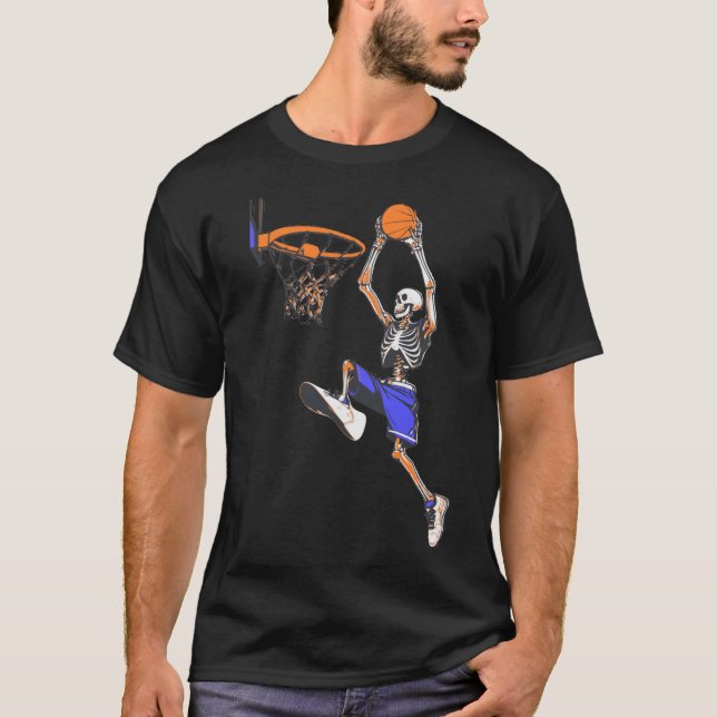Basketball Slam Dunk Skeleton Halloween  T-Shirt (Front)