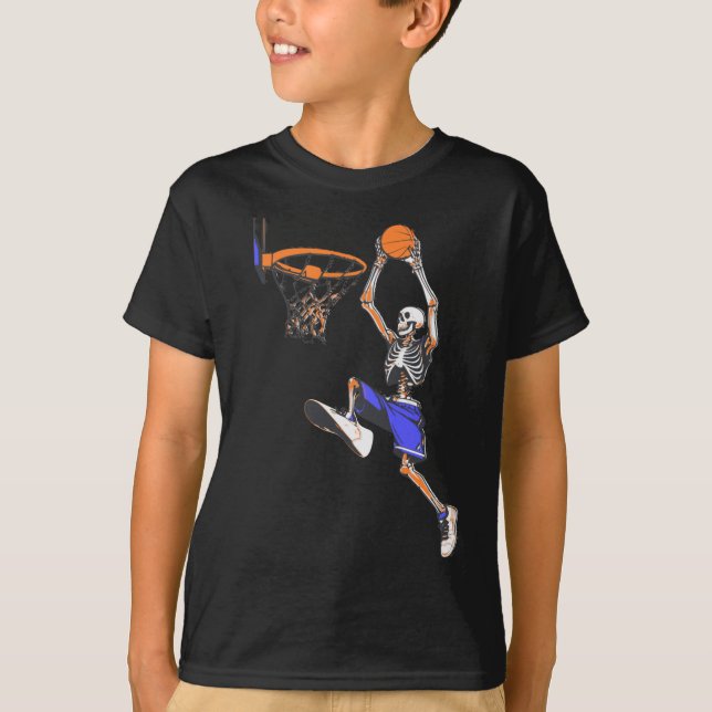 Basketball Slam Dunk Skeleton Halloween  T-Shirt (Front)