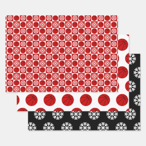 Basketball  Snowflake Red Black  White Christmas Wrapping Paper Sheets