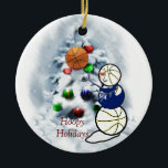 Basketball Snowman Christmas Ceramic Ornament<br><div class="desc">Basketball snowman is just too darn cute and will be loved by all basketball lovers. Fully customizable to personalize with your photos and text if you like.</div>