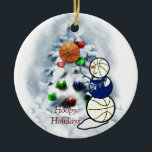Basketball Snowman Christmas Ceramic Ornament<br><div class="desc">Basketball snowman is just too darn cute and will be loved by all basketball lovers. Fully customizable to personalize with your photos and text if you like.</div>