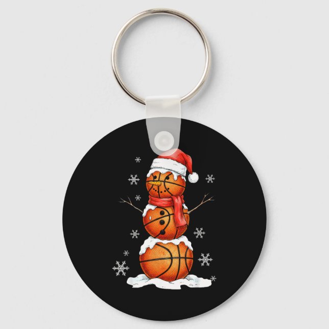 Basketball Snowman Christmas Holiday Srts Xmas Paj Keychain (Front)