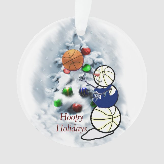 Basketball Snowman Christmas Ornament (Front)