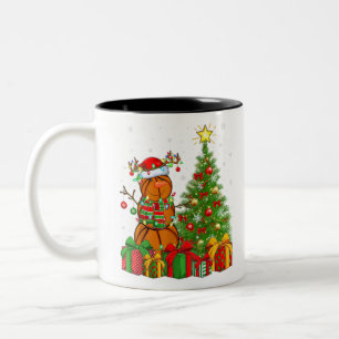 Basketball Snowman Lights Xmas Tree Basketball Chr Two-Tone Coffee Mug