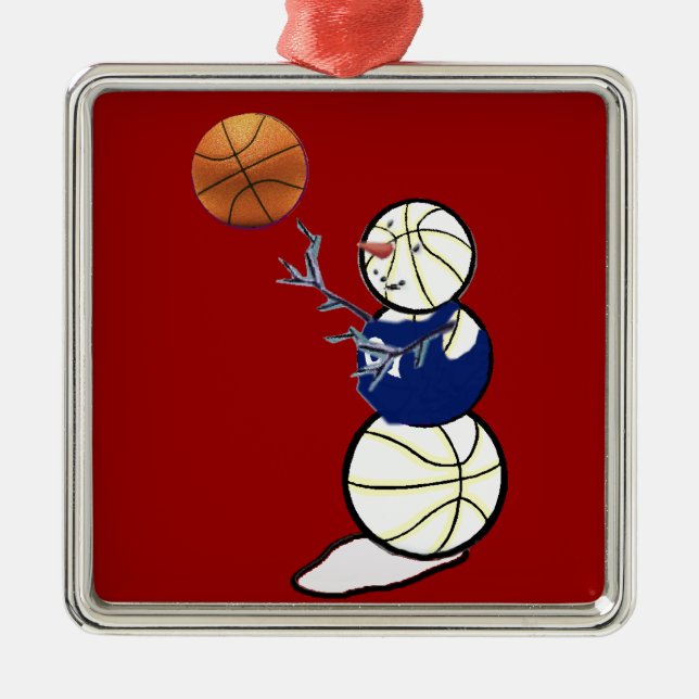 Basketball Snowman Metal Ornament (Front)