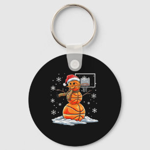 Basketball Snowman Player Santa Hat Christmas Funn Keychain