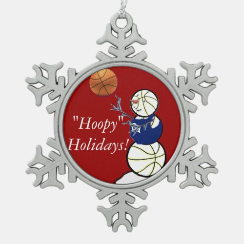 Basketball Snowman Snowflake Pewter Christmas Ornament