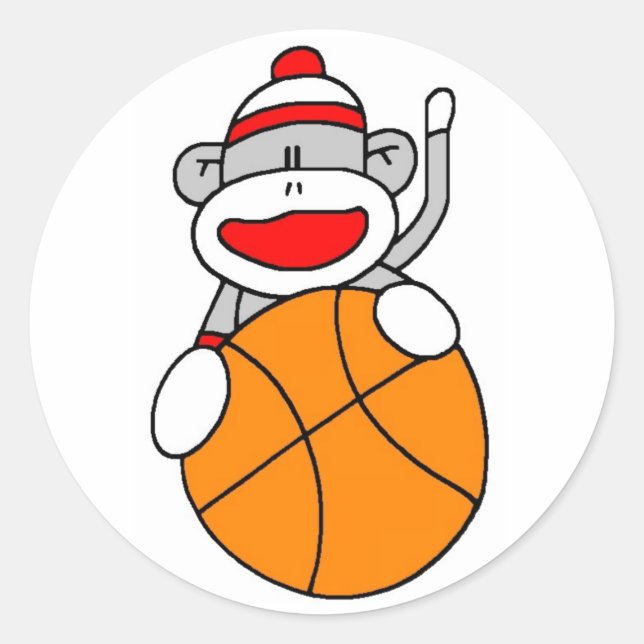 Basketball Sock Monkey Classic Round Sticker (Front)