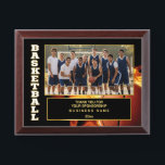 Basketball Sponsor Appreciation Custom Photo Award Plaque<br><div class="desc">Show appreciation to your basketball team sponsors with this dynamic photo plaque. Featuring bold “BASKETBALL” text, a dedicated space for a full team photo, and a personalized message area, this design is perfect for school teams, youth leagues, and tournaments. The fiery basketball texture in the background adds energy and spirit,...</div>