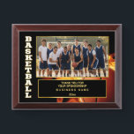 Basketball Sponsor Appreciation Custom Photo  Award Plaque<br><div class="desc">Show appreciation to your basketball team sponsors with this dynamic photo plaque. Featuring bold “BASKETBALL” text, a dedicated space for a full team photo, and a personalized message area, this design is perfect for school teams, youth leagues, and tournaments. The fiery basketball texture in the background adds energy and spirit,...</div>