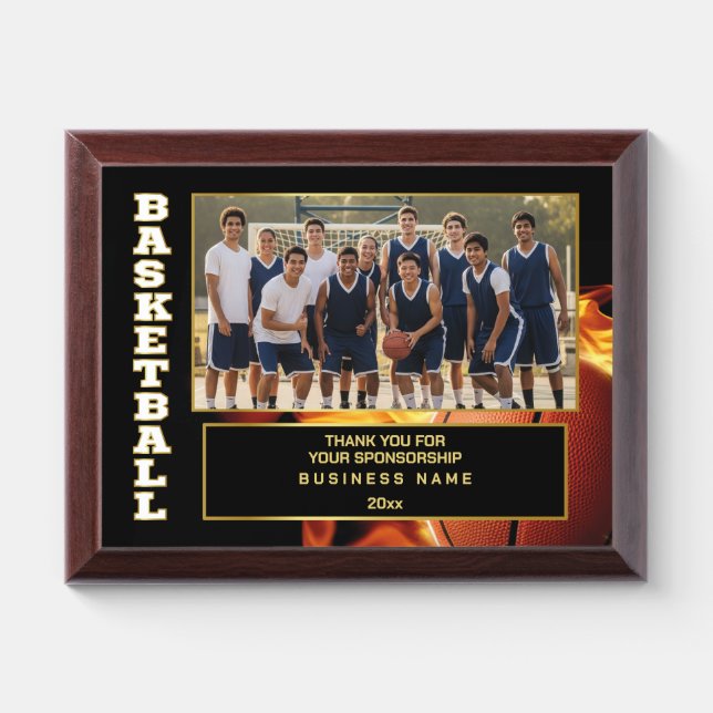 Basketball Sponsor Appreciation Custom Photo  Award Plaque (Horizontal)