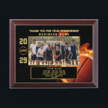 Basketball Sponsor Gift – Custom Team Appreciation Award Plaque<br><div class="desc">Honor your basketball team’s sponsor with this striking, customizable plaque. The bold flaming basketball background highlights a framed team photo, editable player roster, and personalized sponsor name and year. Perfect for youth basketball leagues, school tournaments, or end-of-season banquets, this plaque is a memorable way to say thank you. Both text...</div>