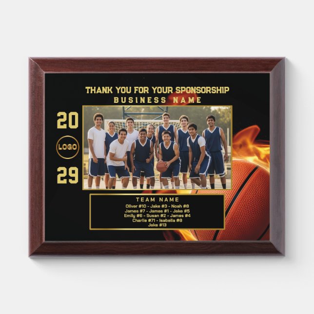 Basketball Sponsor Gift – Custom Team Appreciation Award Plaque (Horizontal)