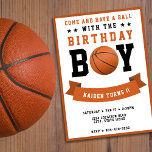 Basketball Sport Bday Boy 1st Birthday Party Invitation<br><div class="desc">Orange,  black and white basketball 1st birthday party invitation for a boy child.  Personalize it with your bday party details.  Great for sports fans and players.</div>