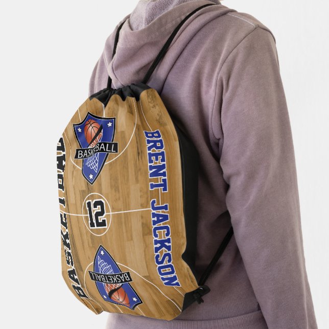 Basketball 🏀 Sport Design - Blue Logo Drawstring Bag (Insitu)