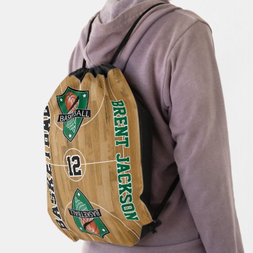 Basketball  Sport Design _ Green Logo Drawstring Bag