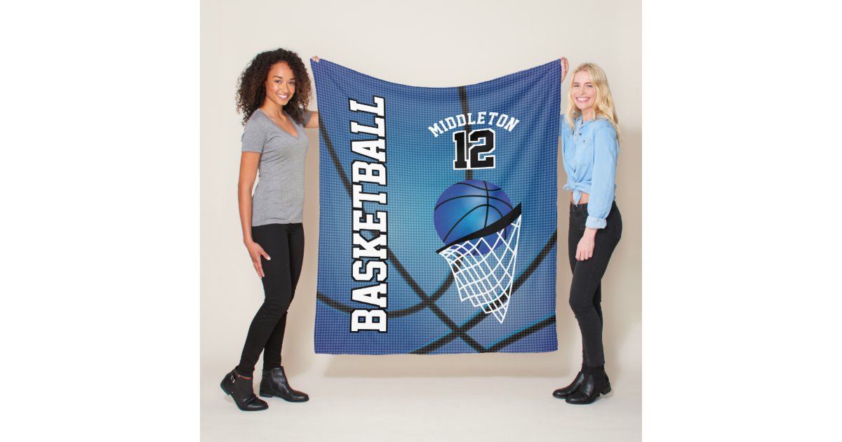Basketball Sport Design in Blue Fleece Blanket | Zazzle