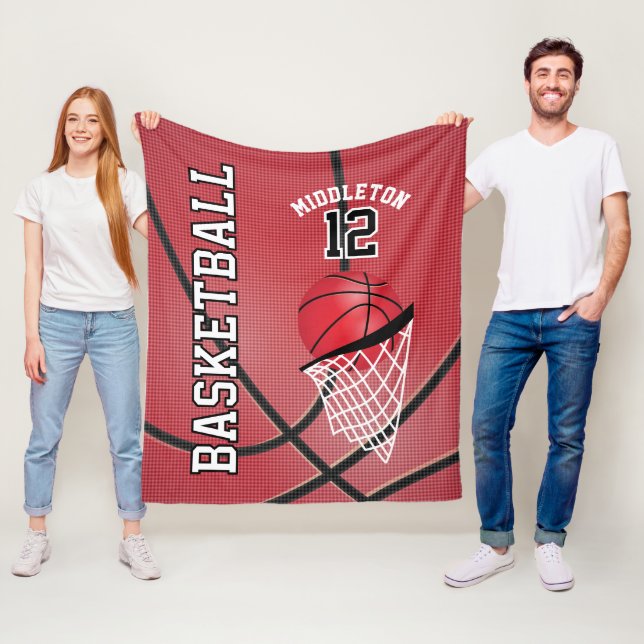 Basketball 🏀 Sport Design in Red Fleece Blanket (In Situ)