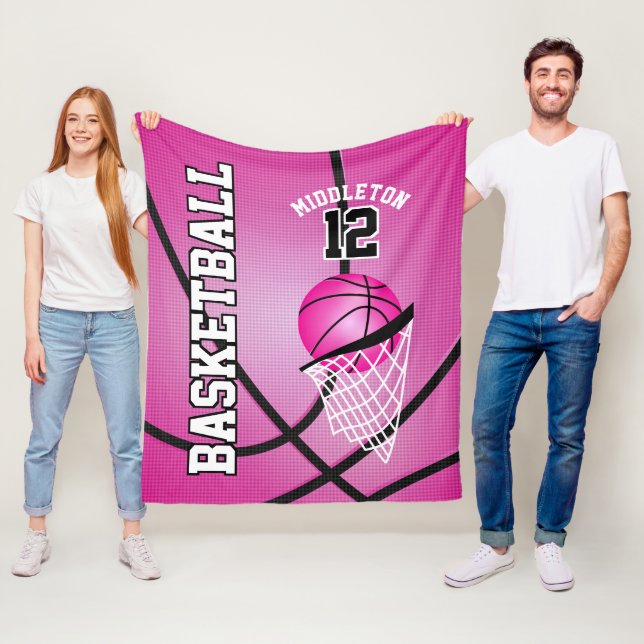 Basketball 🏀 Sport Design - Pink Fleece Blanket (In Situ)