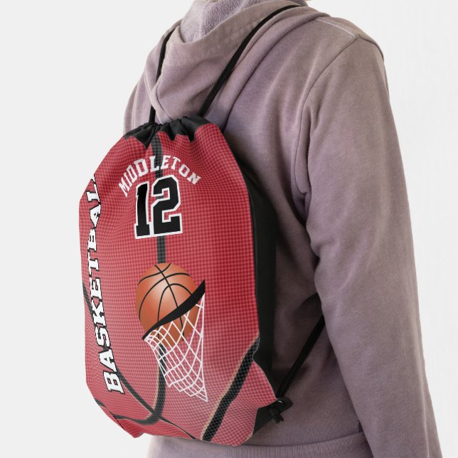 Basketball 🏀 Sport Design - Red Drawstring Bag (Insitu)
