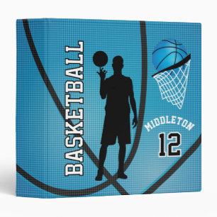 Basketball Sport DIY Name and Number - Blue 3 Ring Binder
