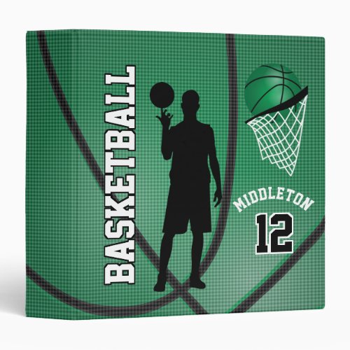 Basketball Sport   DIY Name and Number _ Green 3 Ring Binder