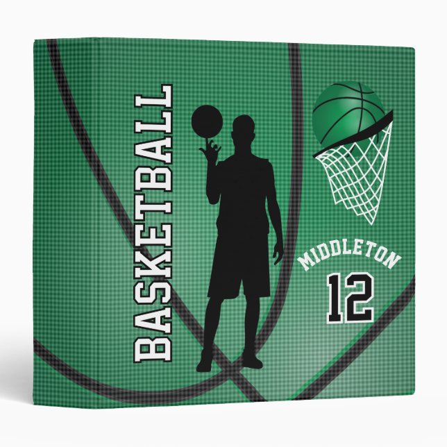 Basketball Sport  | DIY Name and Number - Green 3 Ring Binder (Front/Spine)