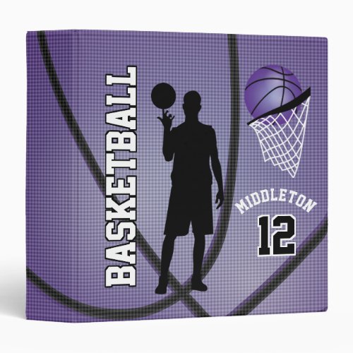 Basketball Sport   DIY Name and Number _ Purple 3 Ring Binder
