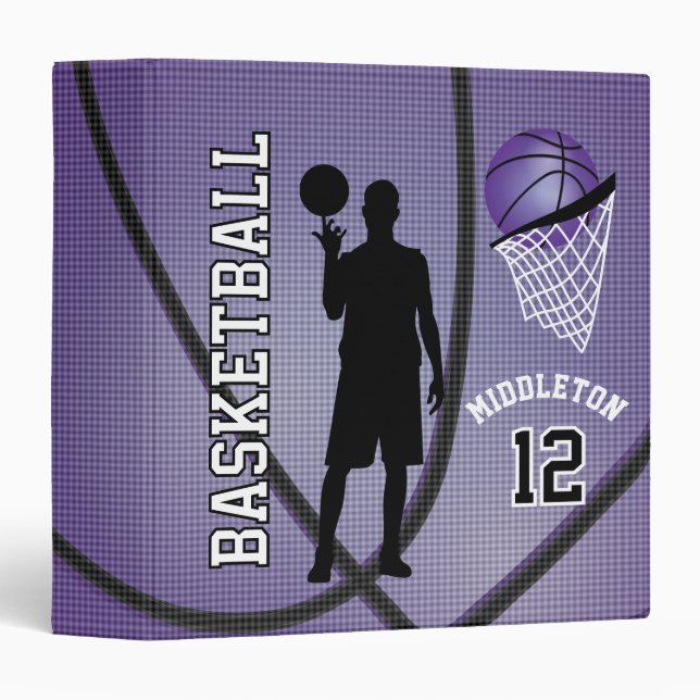 Basketball Sport  | DIY Name and Number - Purple 3 Ring Binder (Front/Spine)