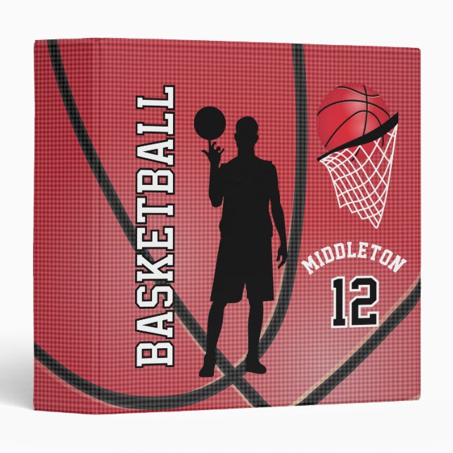 Basketball Sport  | DIY Name and Number - Red 3 Ring Binder (Front/Spine)