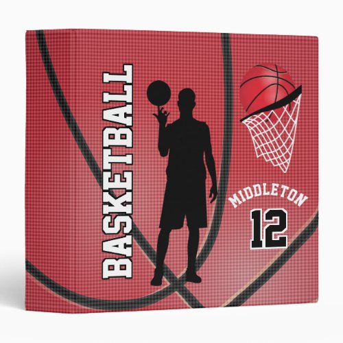 Basketball Sport   DIY Name and Number _ Red 3 Ring Binder