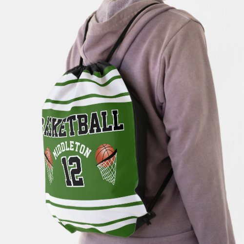 Basketball Sport _ Green Drawstring Bag