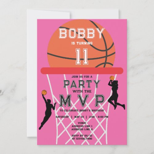 Basketball Sport Jumpman Pink Woman Girl Birthday Invitation