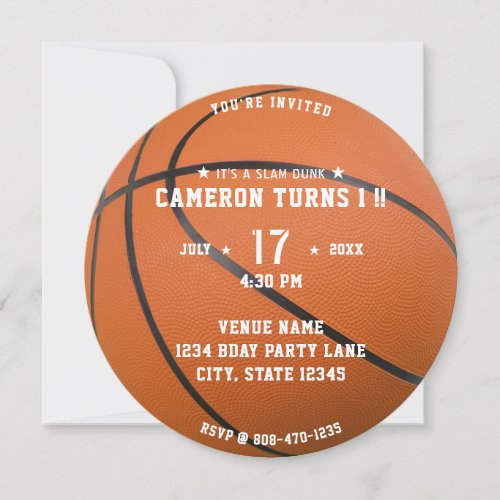 Basketball Sport Orange 1st Birthday Party Invitation