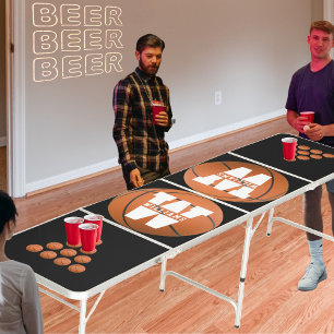 Basketball Sport Orange & Black Name Monogram Beer Pong Table