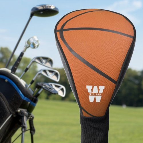 Basketball Sport Orange  Black Name Monogram Golf Head Cover