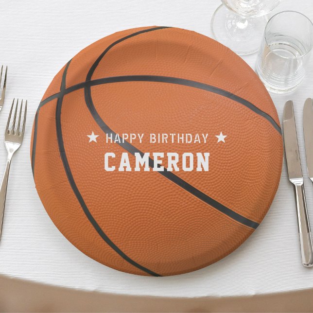 Basketball Sport Orange Happy Birthday Party Paper Plates (Basketball Sport Orange Happy Birthday Party Paper Plates)